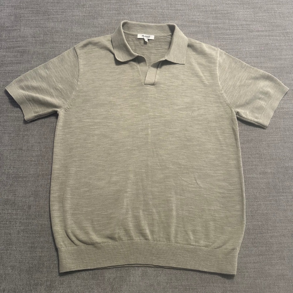 Madewell Knit Polo Shirt Mens Small Sage Green  Johnny Collar Slub Top